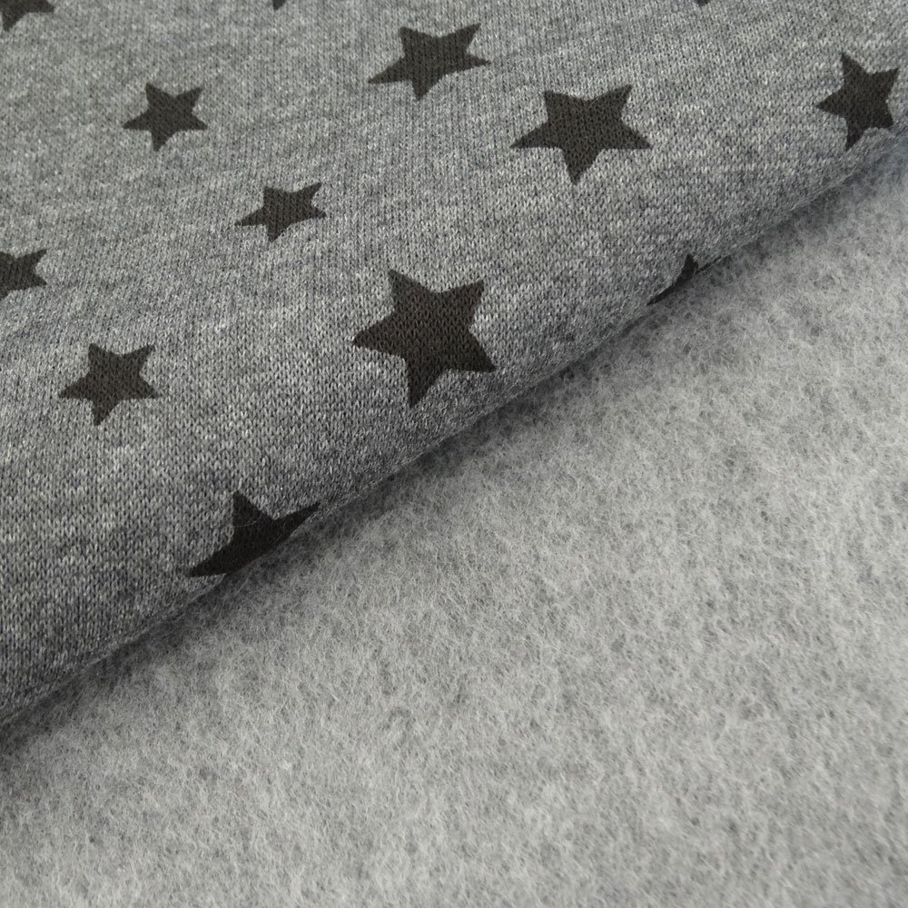 Tissu Sweat Gris ardoise Etoiles noires