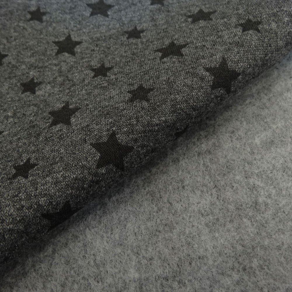 Tissu Sweat Gris anthracite Etoiles noires