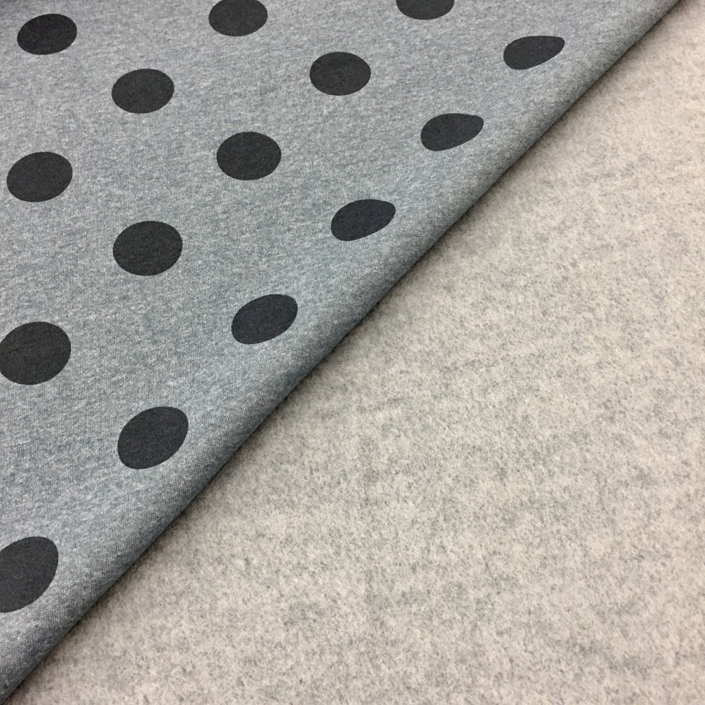 Tissu Sweat Camille Bleu gris Pois Bleu foncé