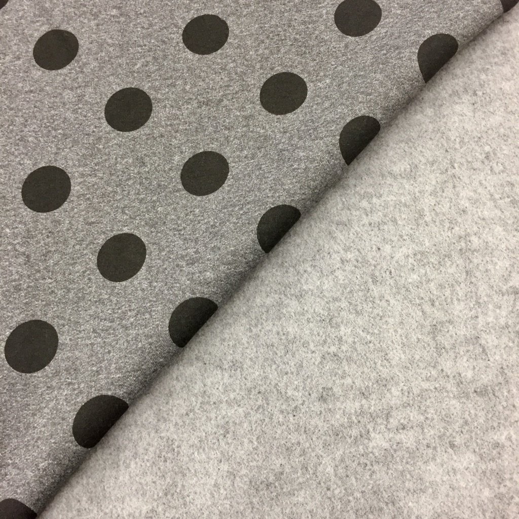 Tissu Sweat Camille Gris chiné Pois Noirs