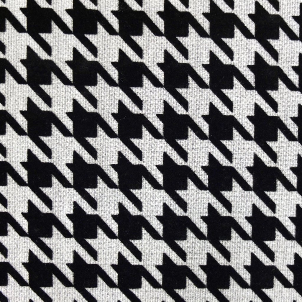 Tissu Jersey Milano Velours pied de poule en relief Gris Velours pied de poule noir