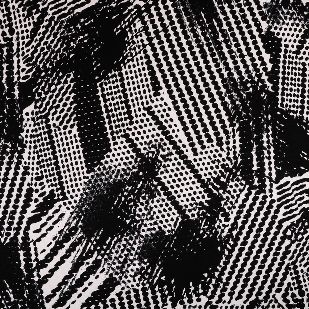 Tissu Jersey Viscose Noir Formes géométriques Blanches