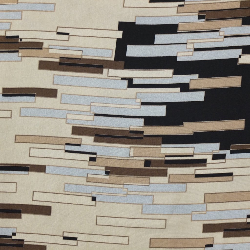 Tissu Jersey Noir Motifs géométriques lignes beige et gris