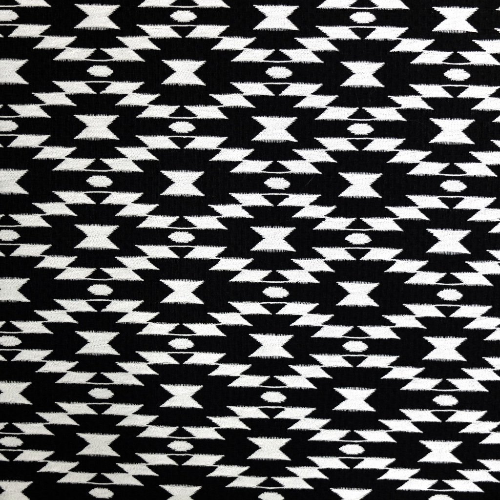 Tissu Maille pull Noir Carrés blancs