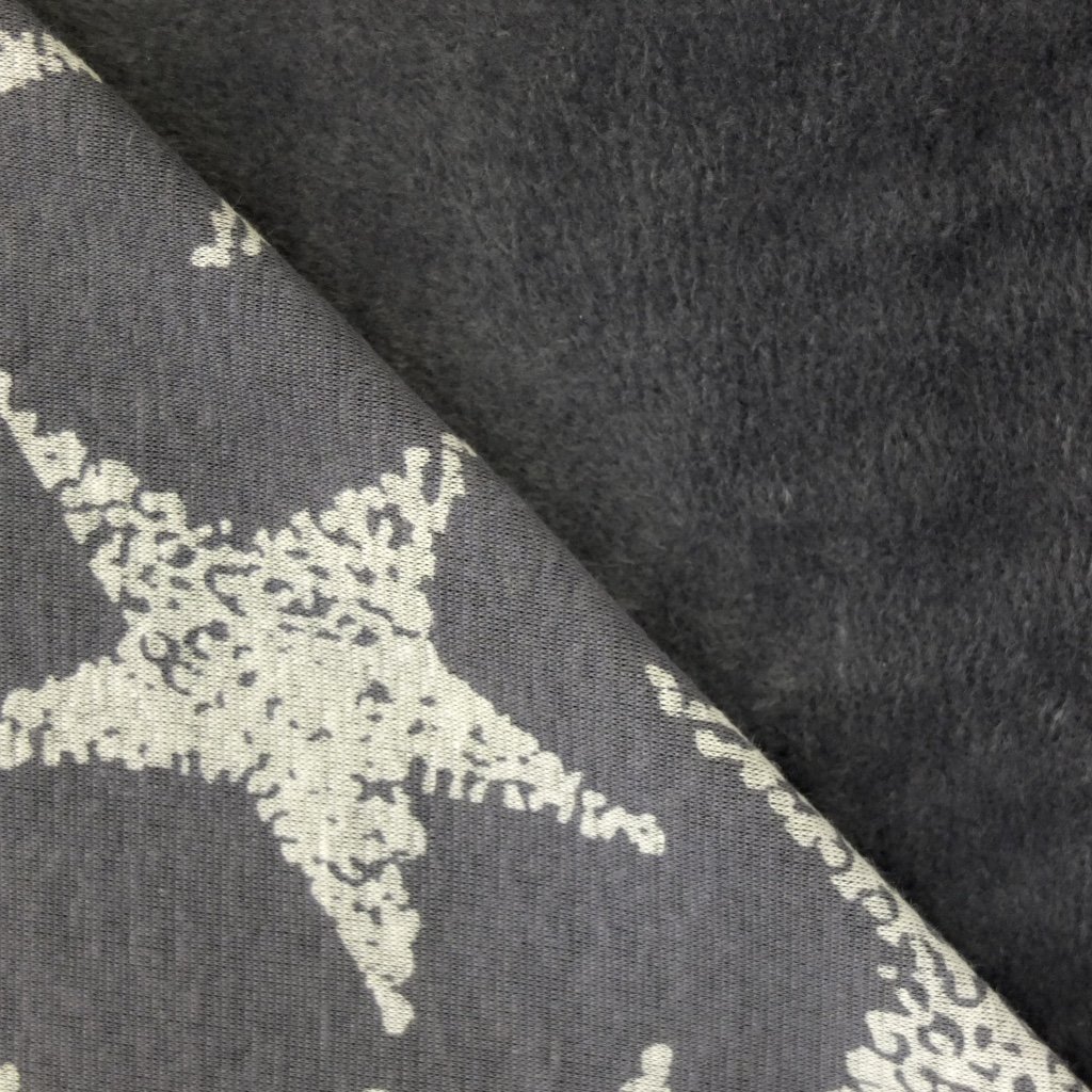 Tissu Sweat Envers Minky Big stars Gris clair Etoiles blanches
