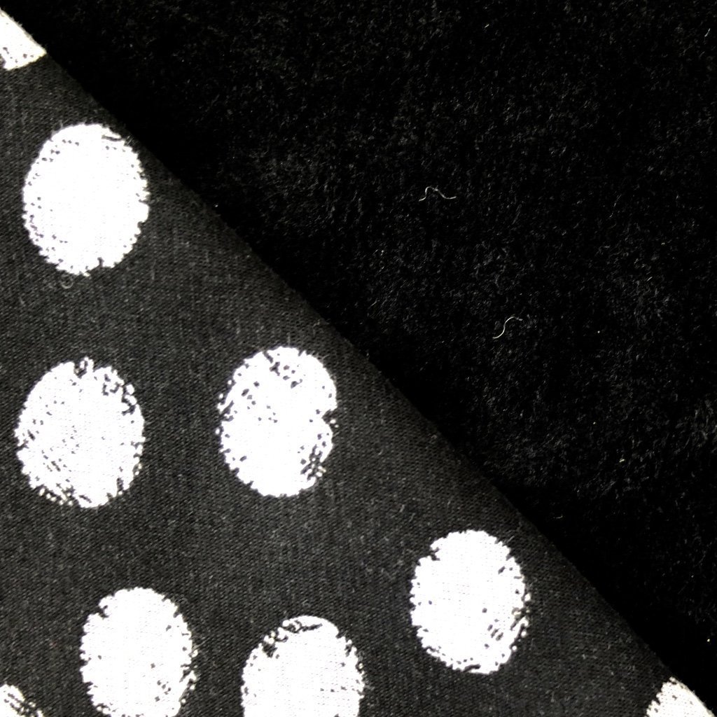 Tissu Sweat Envers Minky Circle Noir Ronds gris clair