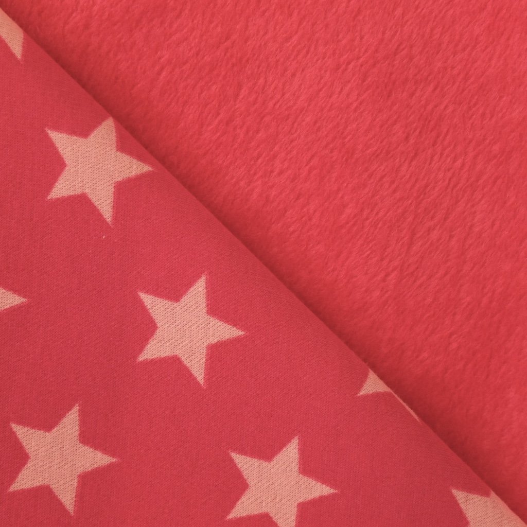 Tissu Sweat Envers Minky Stars Fuschia Etoiles rose clair