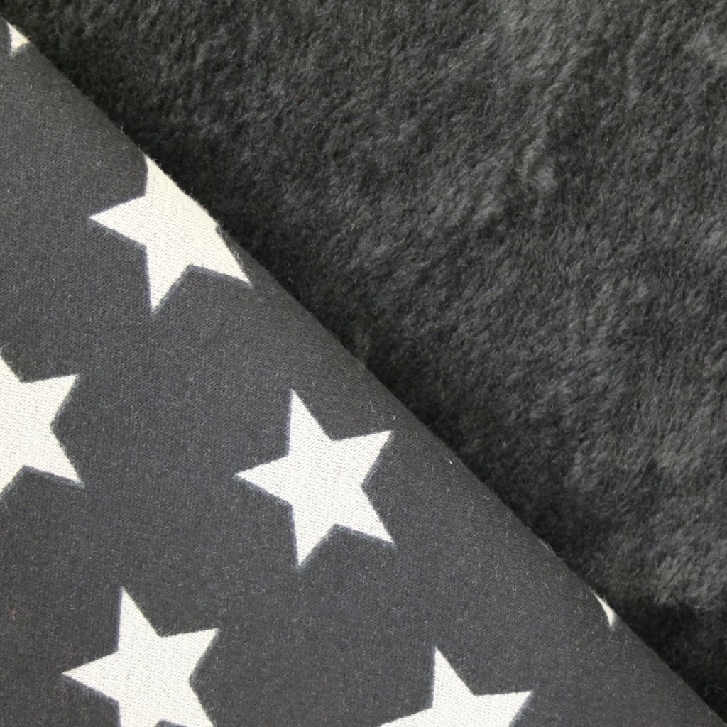 Tissu Sweat Envers Minky Stars Noir Etoiles blanches
