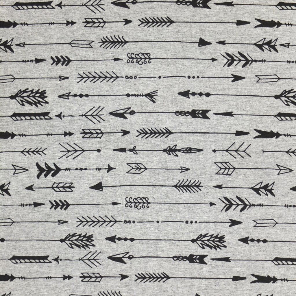Tissu Jersey Coton Gris chiné Flèches noires