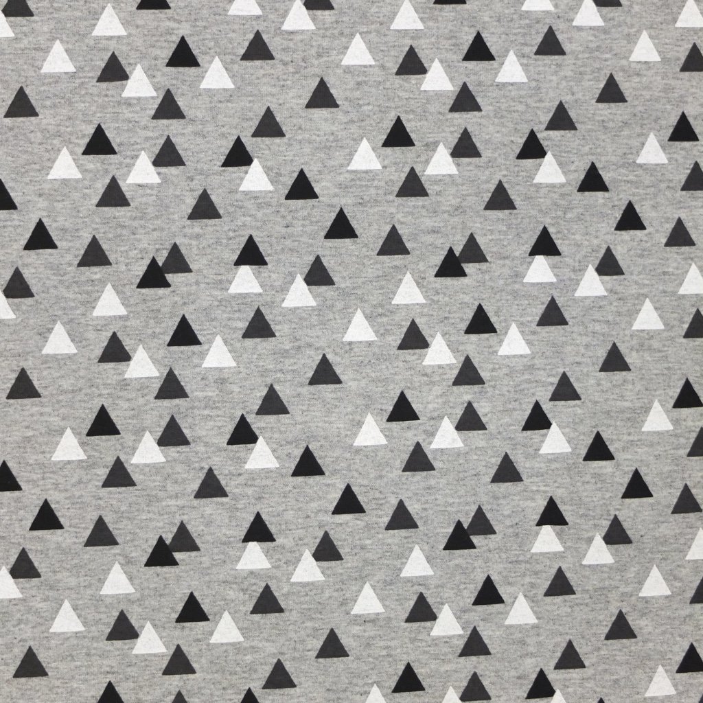 Tissu Jersey coton Gris chiné Triangles noir et gris