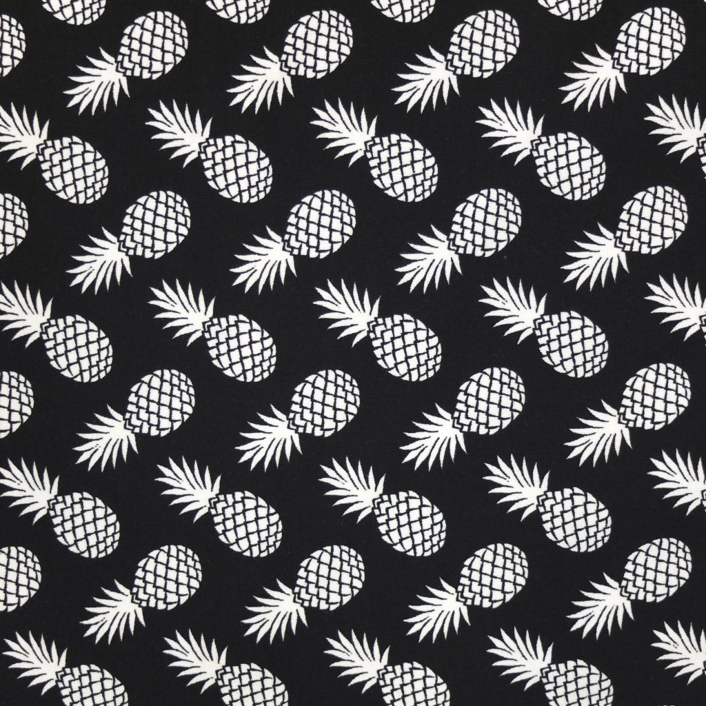 Tissu Jersey Coton Noir Ananas blancs