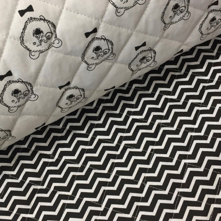 Tissu Matelassé Blanc Têtes d'ours Noires
