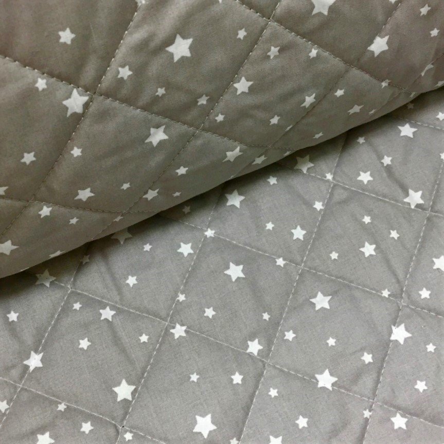 Tissu Matelassé Taupe Etoiles Blanches