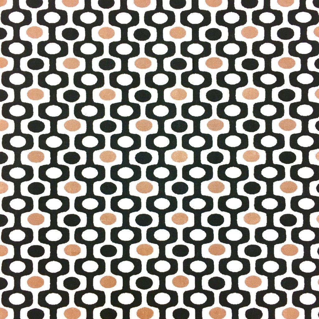 Tissu Coton Imprimé Arty Noir Motifs aztèques Blancs et cuivre