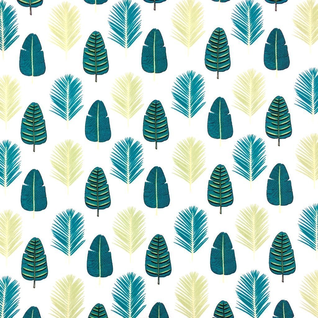 Tissu Coton Imprimé Arty Ecru Feuilles Vertes