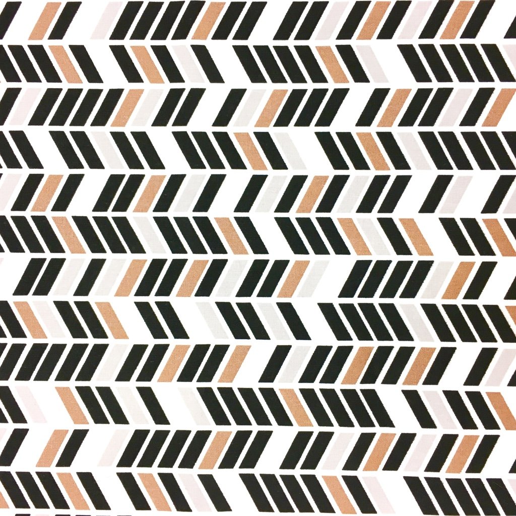 Tissu Coton Imprimé Arty Blanc Motif dozali Noirs et cuivre