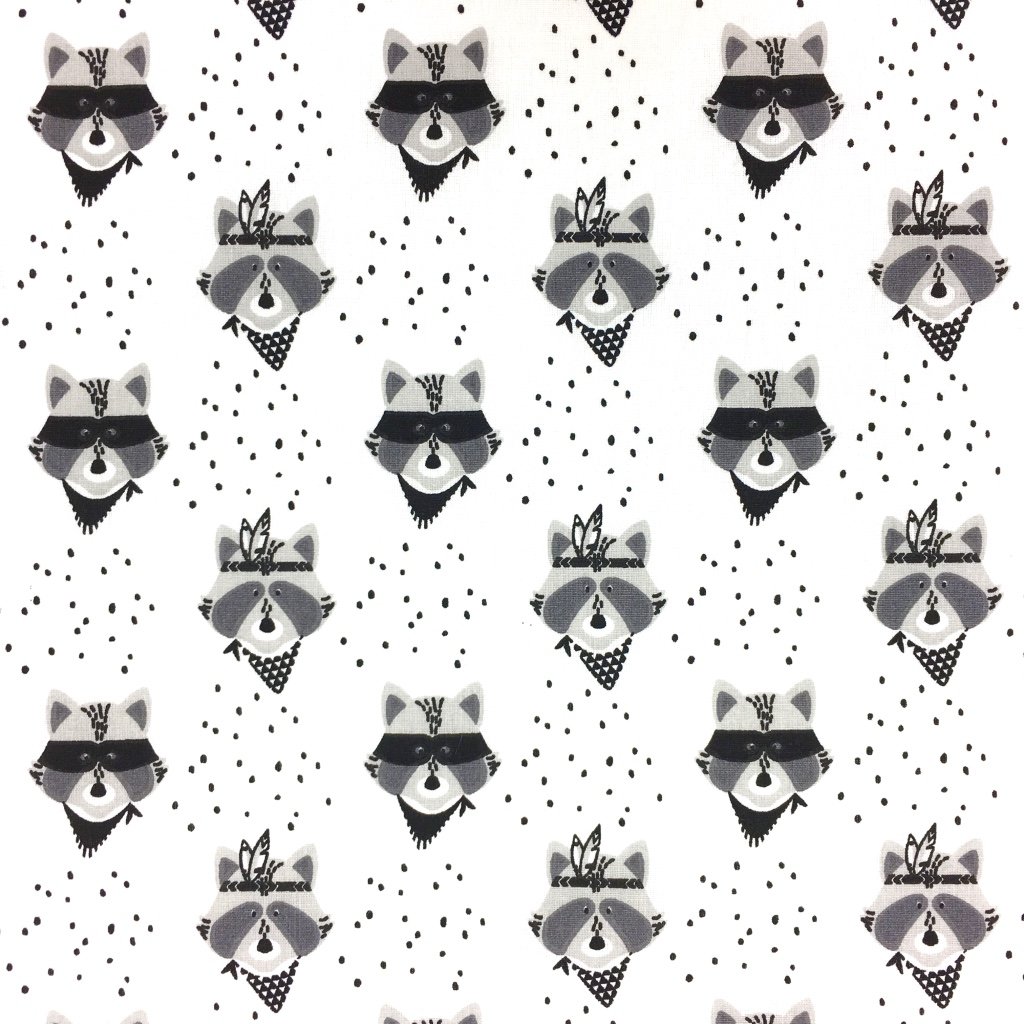 Tissu Coton Imprimé Arty Blanc Ratons Noirs et gris