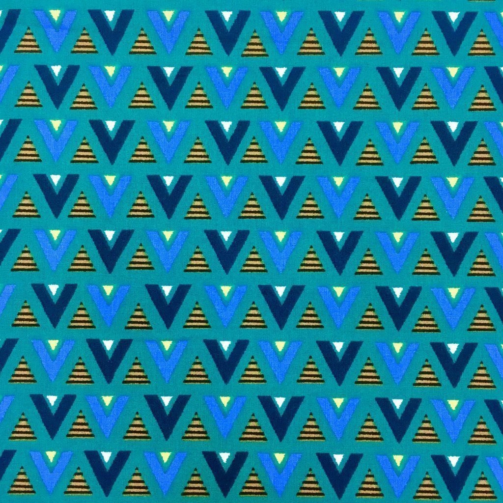 Tissu Coton Imprimé Arty Vert Triangles Bleus