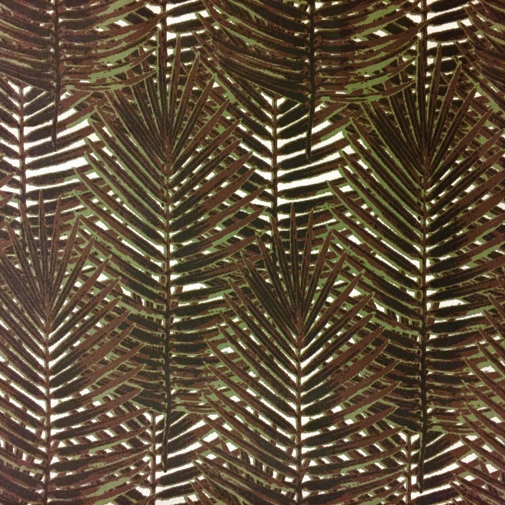 Tissu Coton enduit Blanc Feuilles Noires et kaki