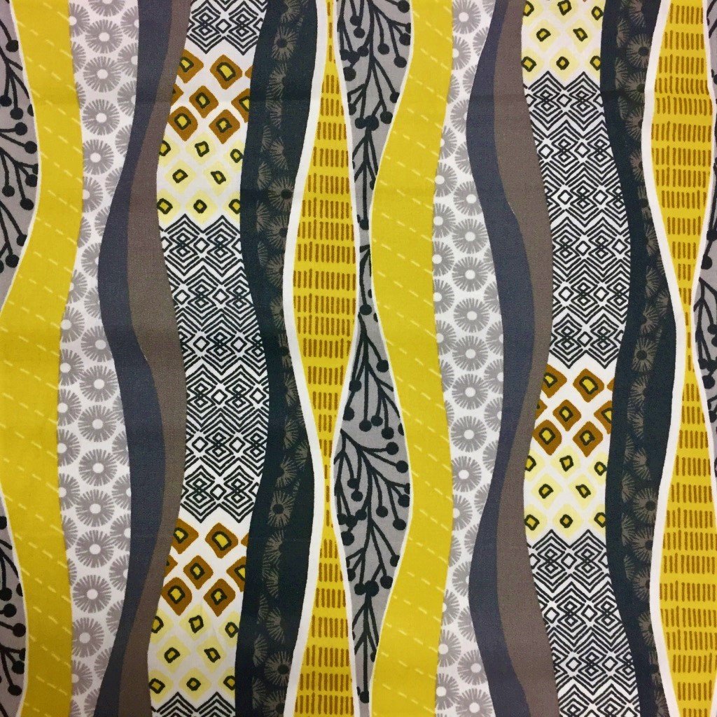 Tissu Coton enduit Jaune Motifs aztèques Gris et jaunes