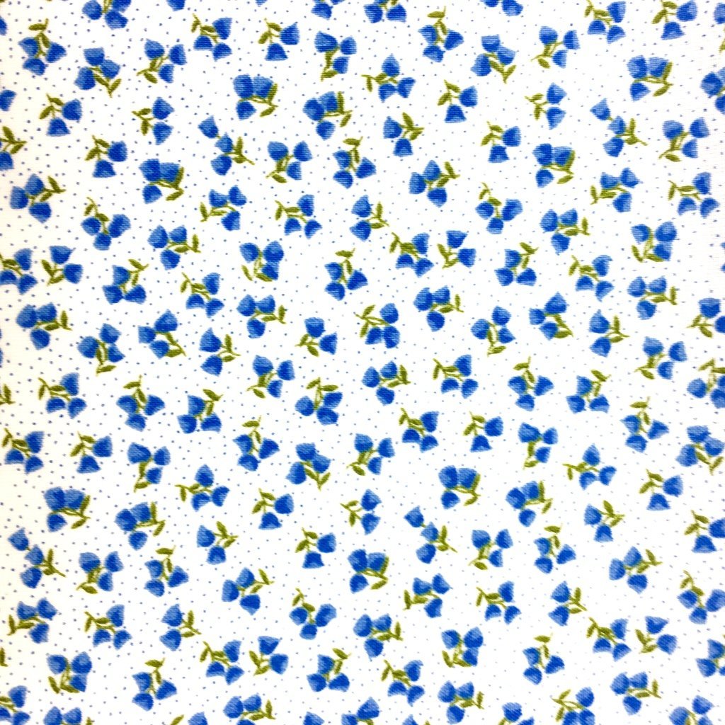 Tissu Coton imprimé Blanc Fleurs Bleues