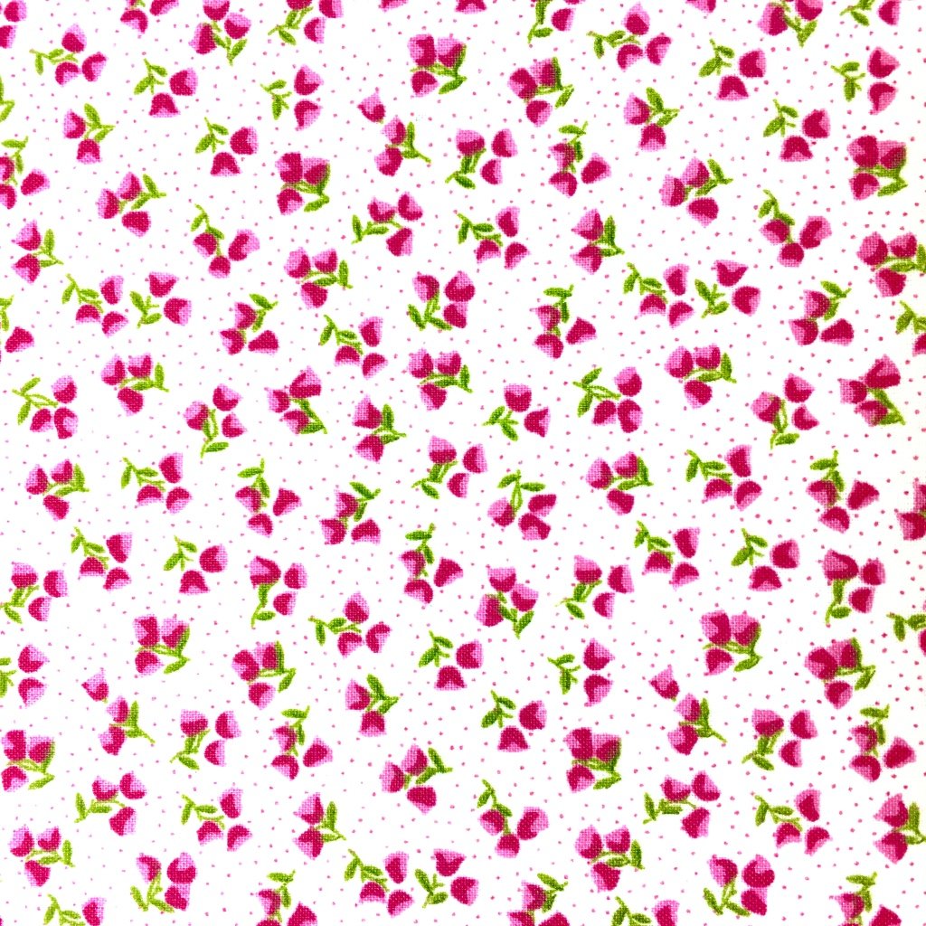 Tissu Coton imprimé Blanc Fleurs Roses