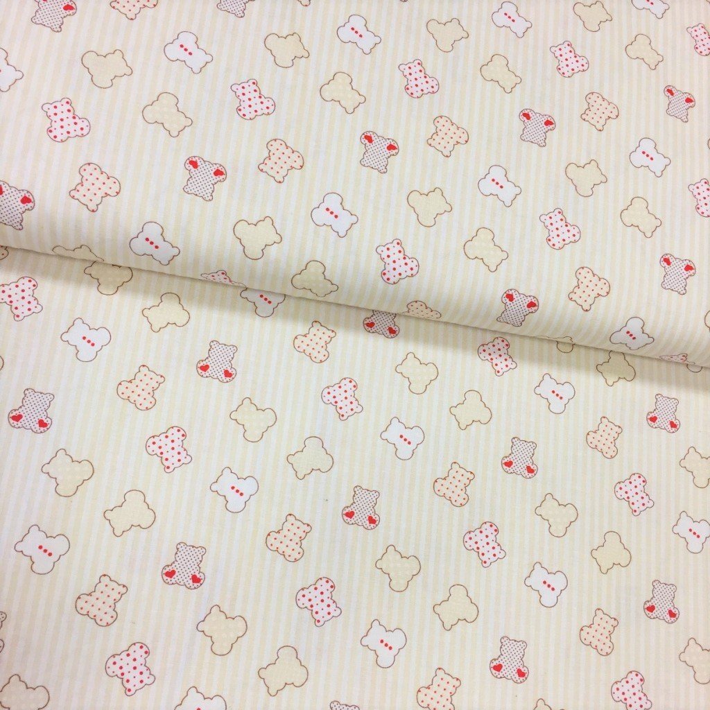 Tissu Popeline imprimée Beige Oursons Taupes