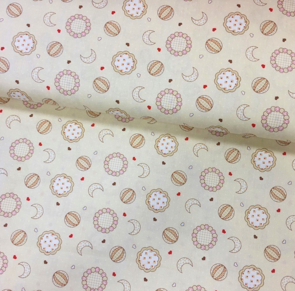 Tissu Popeline imprimée Beige Lunes et ballons Taupes