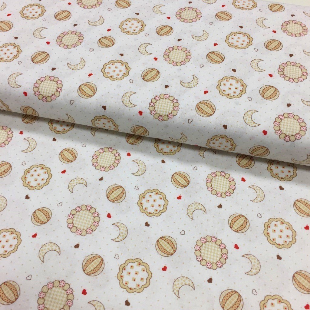 Tissu Popeline imprimée Blanc Lunes et ballons Taupes