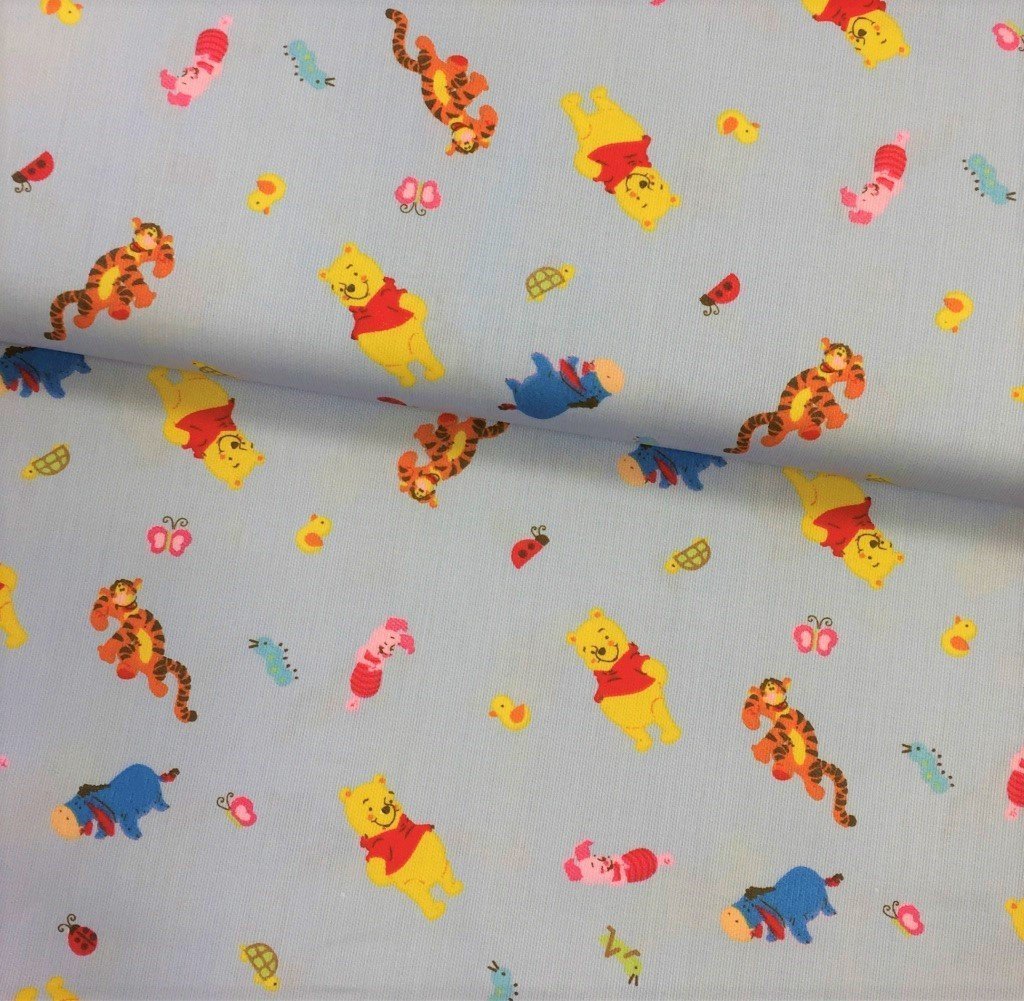 Tissu Piqué de coton Bleu Oursons Jaunes