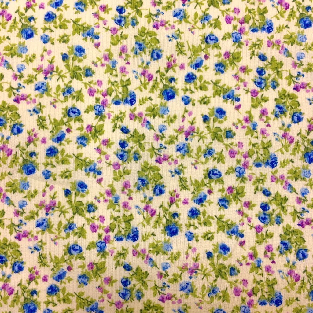 Tissu Coton imprimé Jaune pâle Fleurs Bleues et violettes