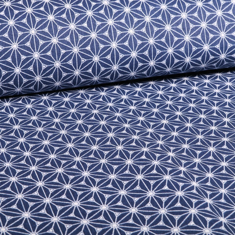 Tissu Coton Imprimé Arty Bleu nuit Formes liées Blanches