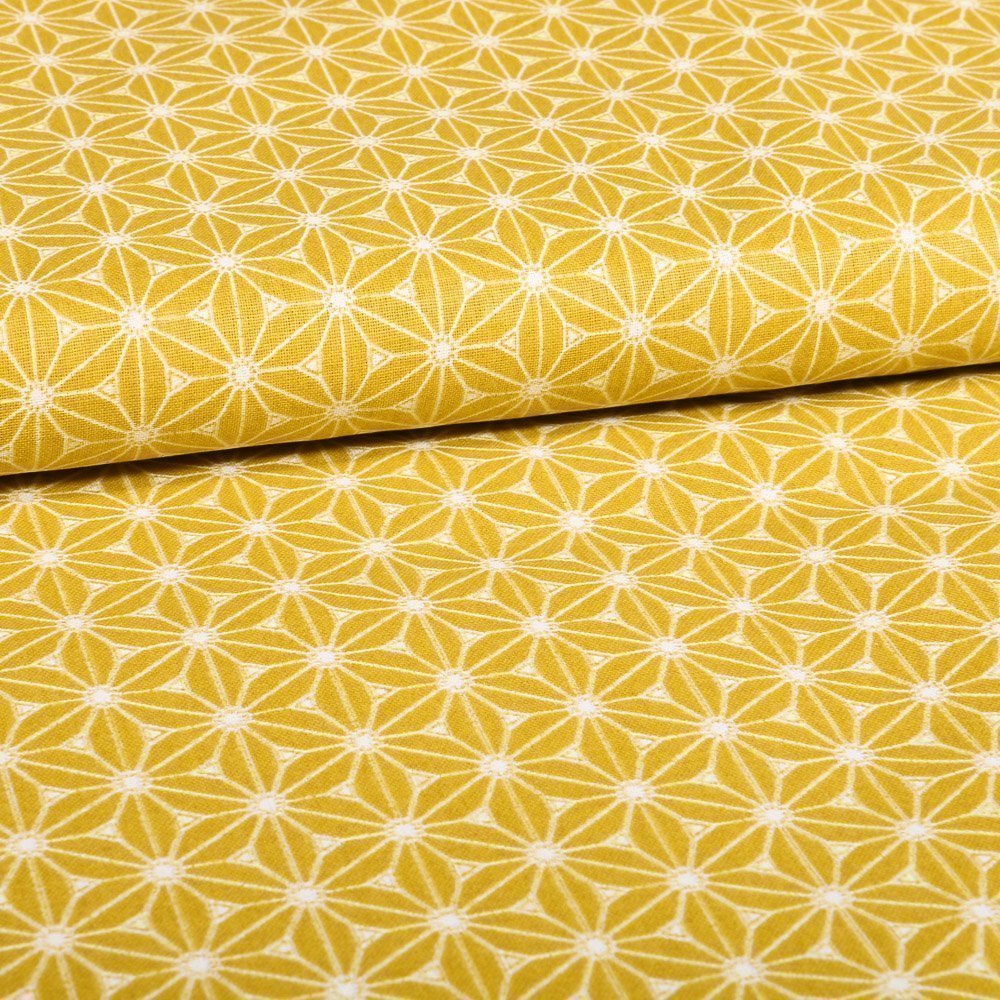 Tissu Coton Imprimé Arty Ambre Formes liées Blanches