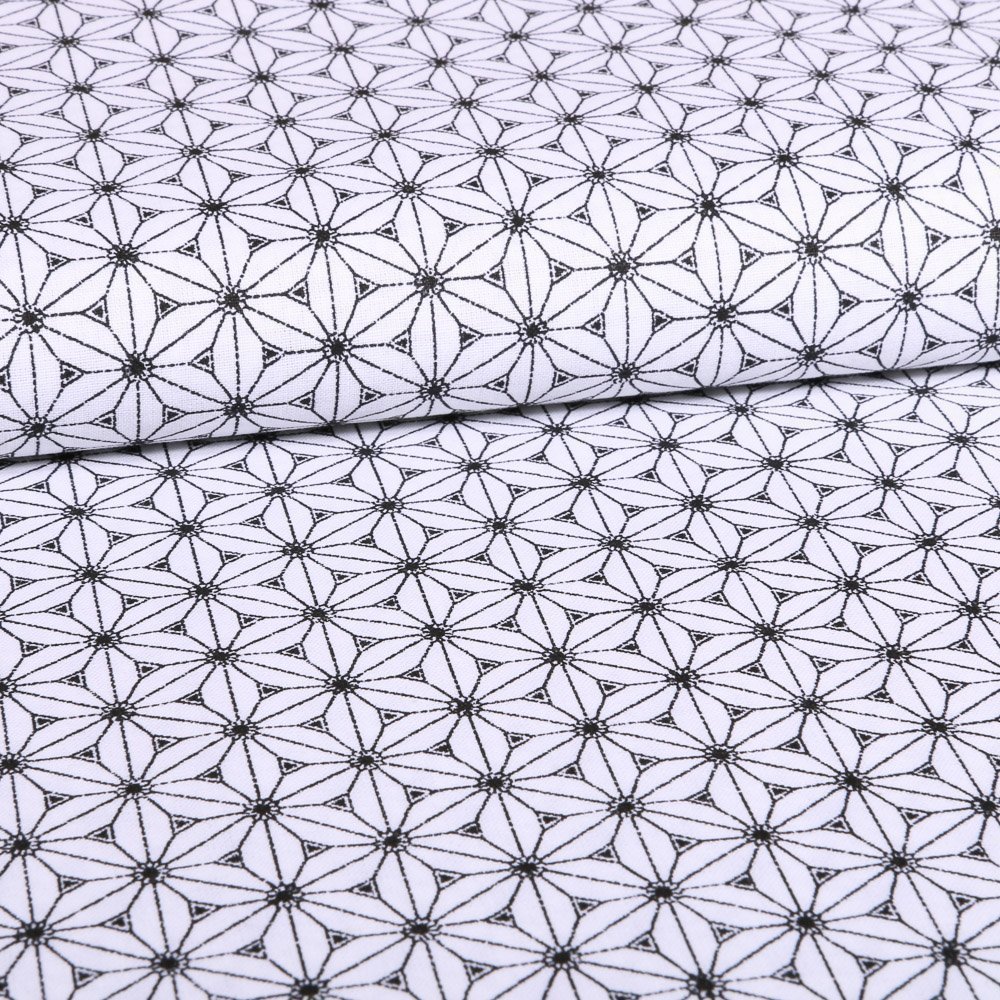 Tissu Coton Imprimé Arty Blanc Formes liées Noires