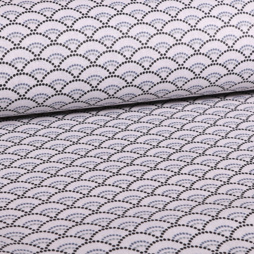 Tissu Coton Imprimé Arty Gris clair Eventail pointillés Noirs