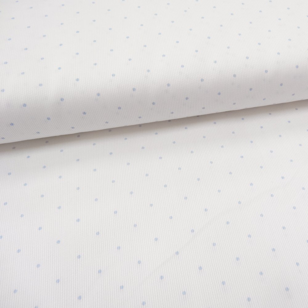 Tissu Piqué de coton Blanc Pois Bleu ciel 2 mm