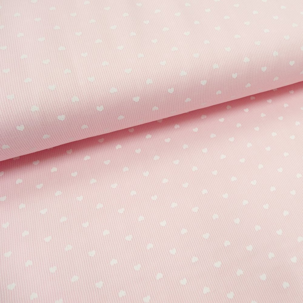 Tissu Piqué de coton Rose clair Coeurs Blancs 3 mm