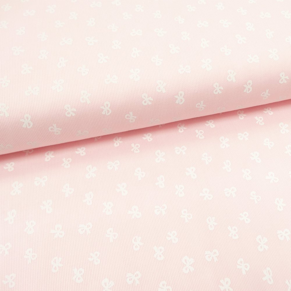Tissu Piqué de coton Rose clair Noeuds Blancs 10 mm
