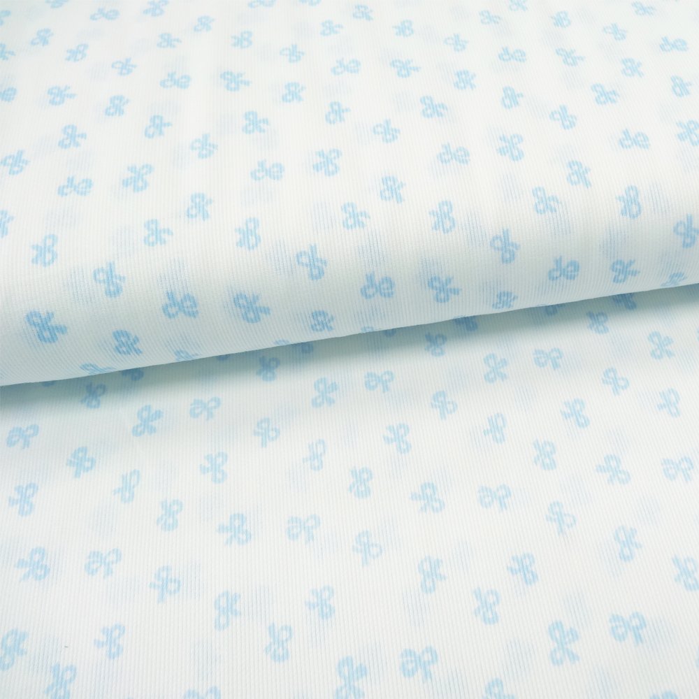 Tissu Piqué de coton Blanc Noeuds Bleu ciel 10 mm