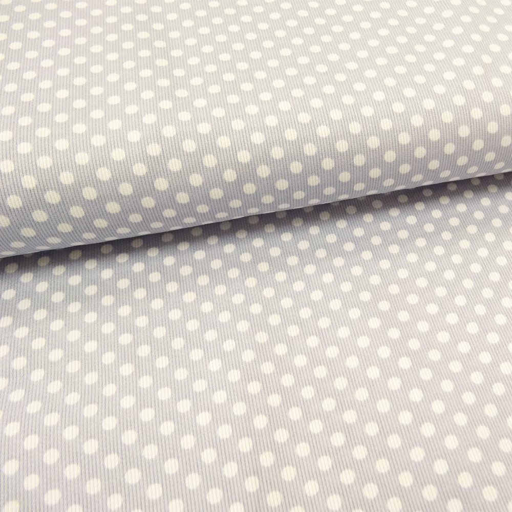 Tissu Piqué de coton Gris clair Pois Blancs 5 mm