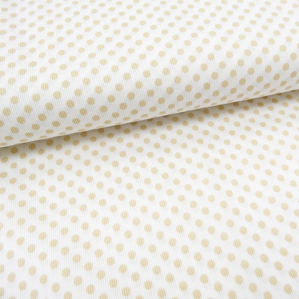 Tissu Piqué de coton Blanc Pois Beige 5 mm
