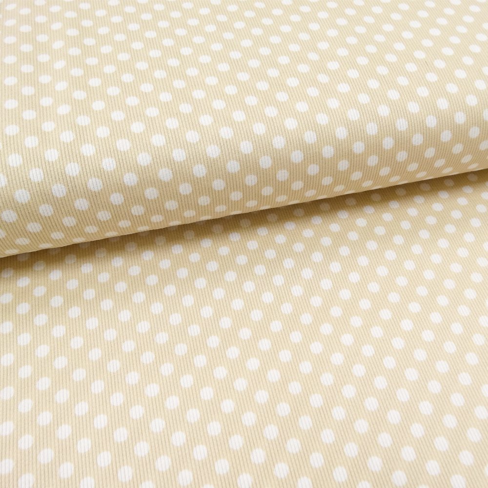 Tissu Piqué de coton Beige Pois Blancs 5 mm