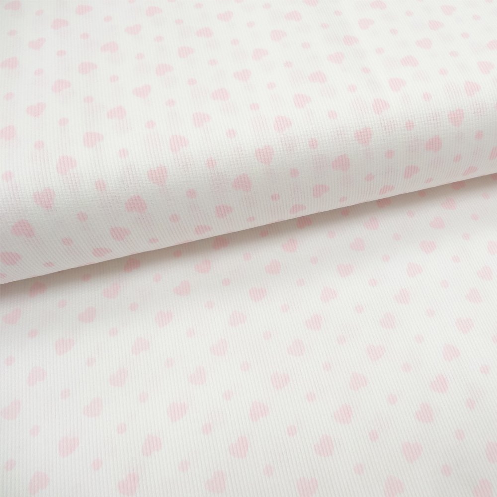 Tissu Piqué de coton Blanc Coeurs Roses 6 mm