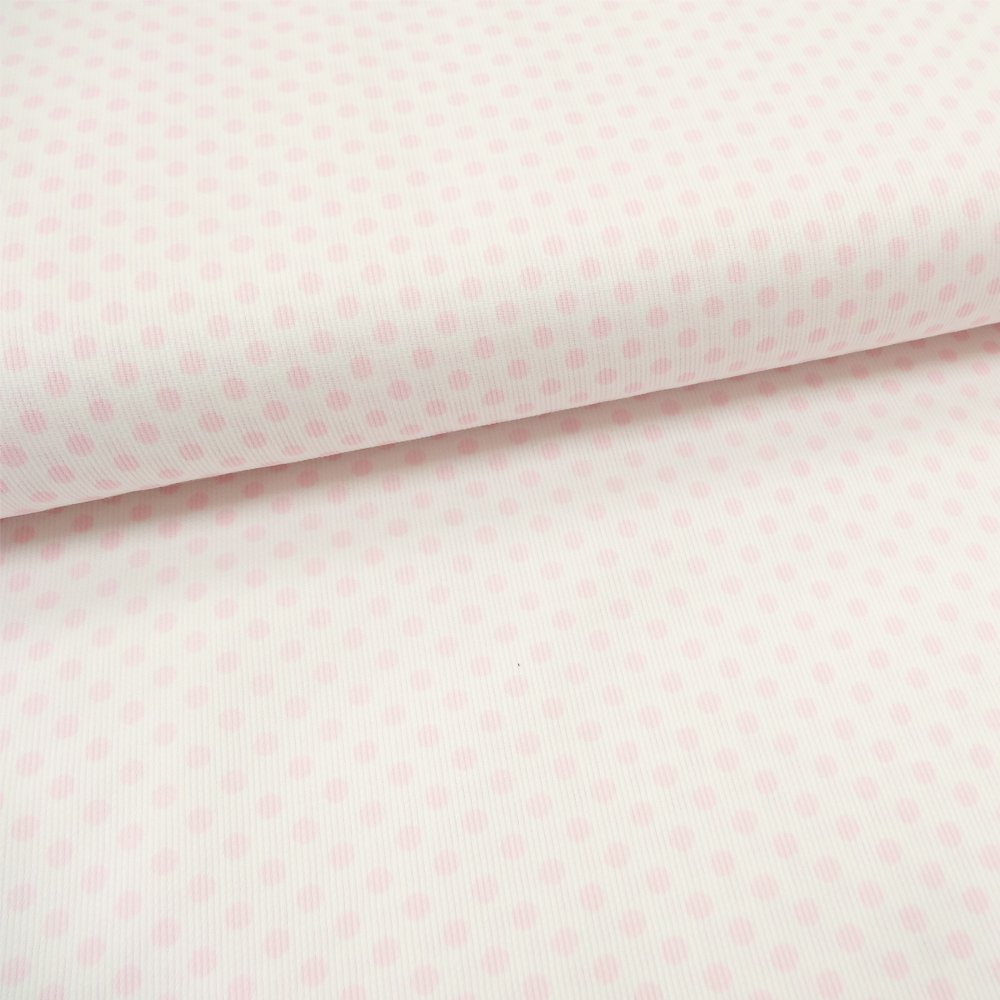 Tissu Piqué de coton Blanc Pois Roses 5 mm