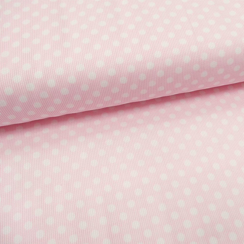 Tissu Piqué de coton Rose clair Pois Blancs 5 mm