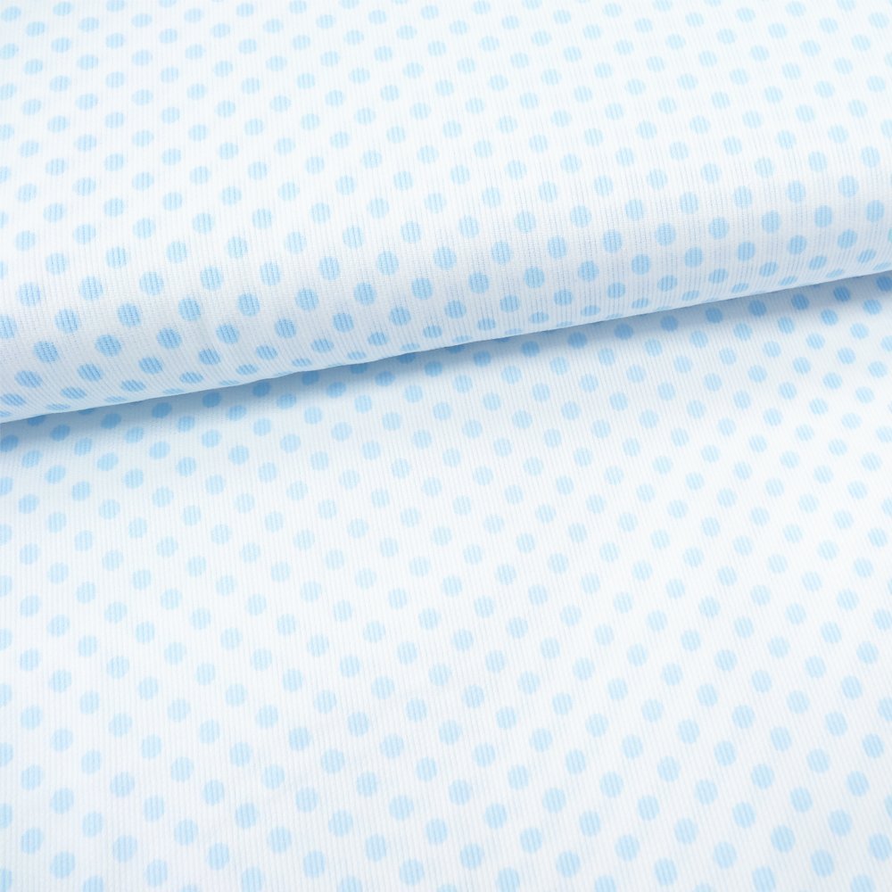 Tissu Piqué de coton Blanc Pois Bleu ciel 5 mm