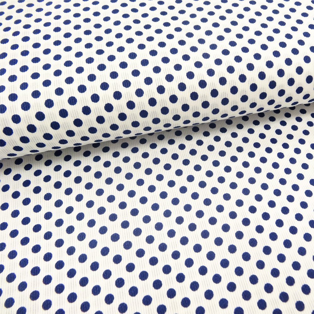 Tissu Piqué de coton Blanc Pois Marine 5 mm