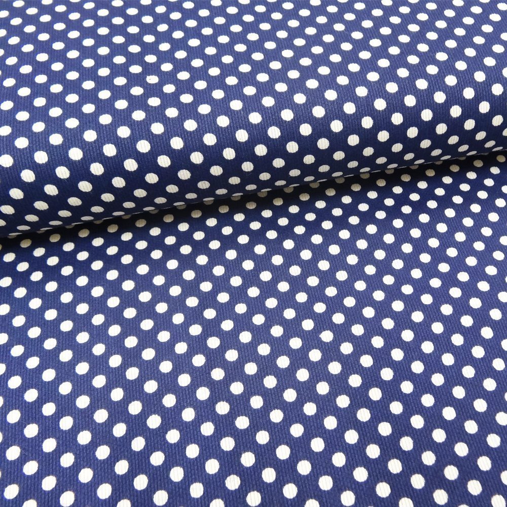 Tissu Piqué de coton Bleu marine Pois Blancs 5 mm
