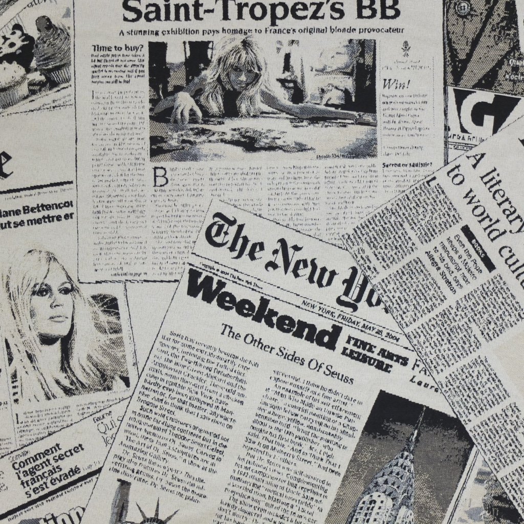 Tissu Jacquard Journaux Beige