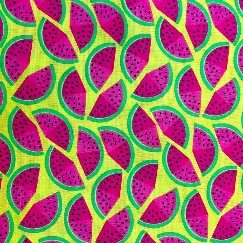 Tissu Coton imprimé Jaune Pastèques Roses